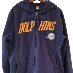 NFL Mens Large Dolphins Full Zipper Navy With Embroided Letters Hoodie  PREOWNED